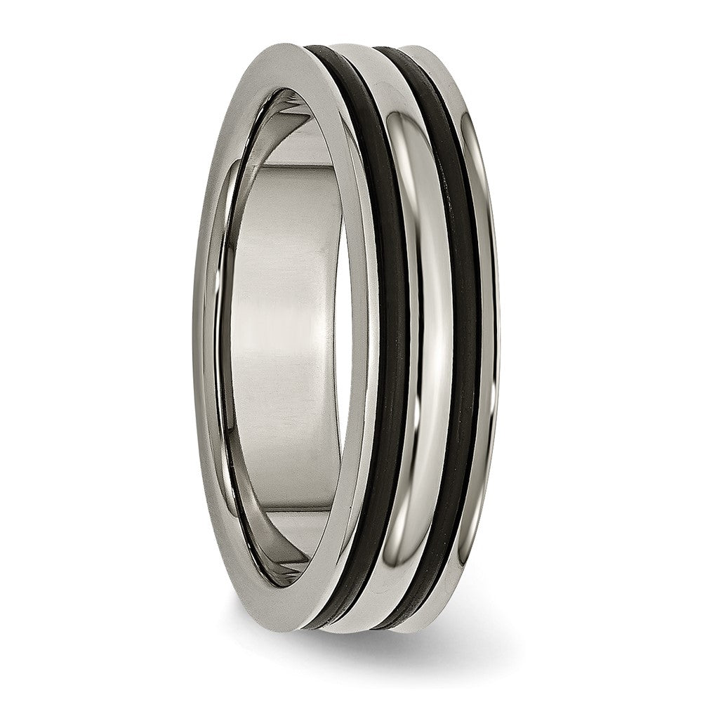 Titanium Polished with Black Rubber 6mm Grooved Band