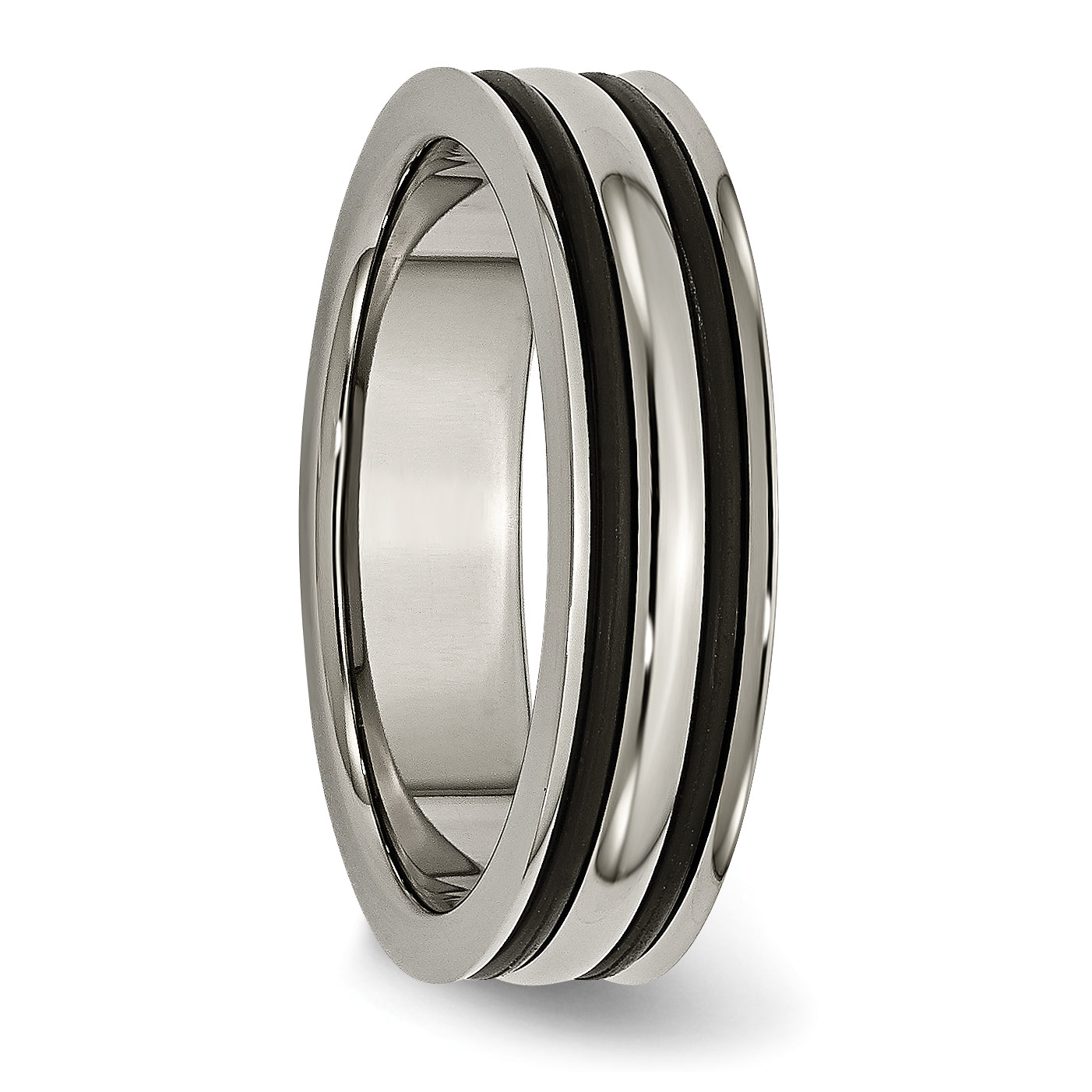 Titanium 6mm Grooved Black Rubber Polished Band TB313