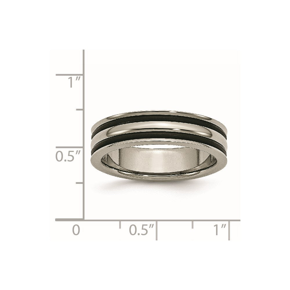 Titanium Polished with Black Rubber 6mm Grooved Band