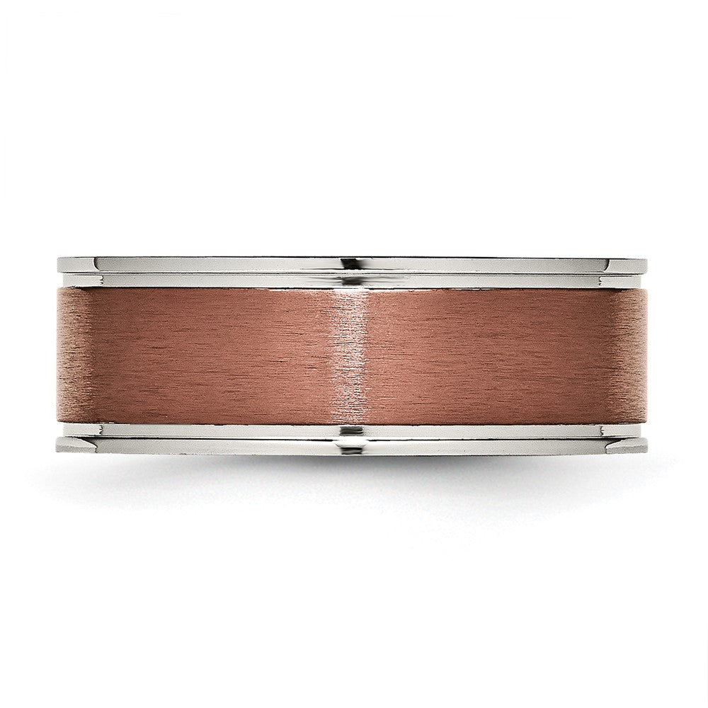 Chisel Titanium Brushed Center Brown IP-plated 8mm Grooved Edge Band