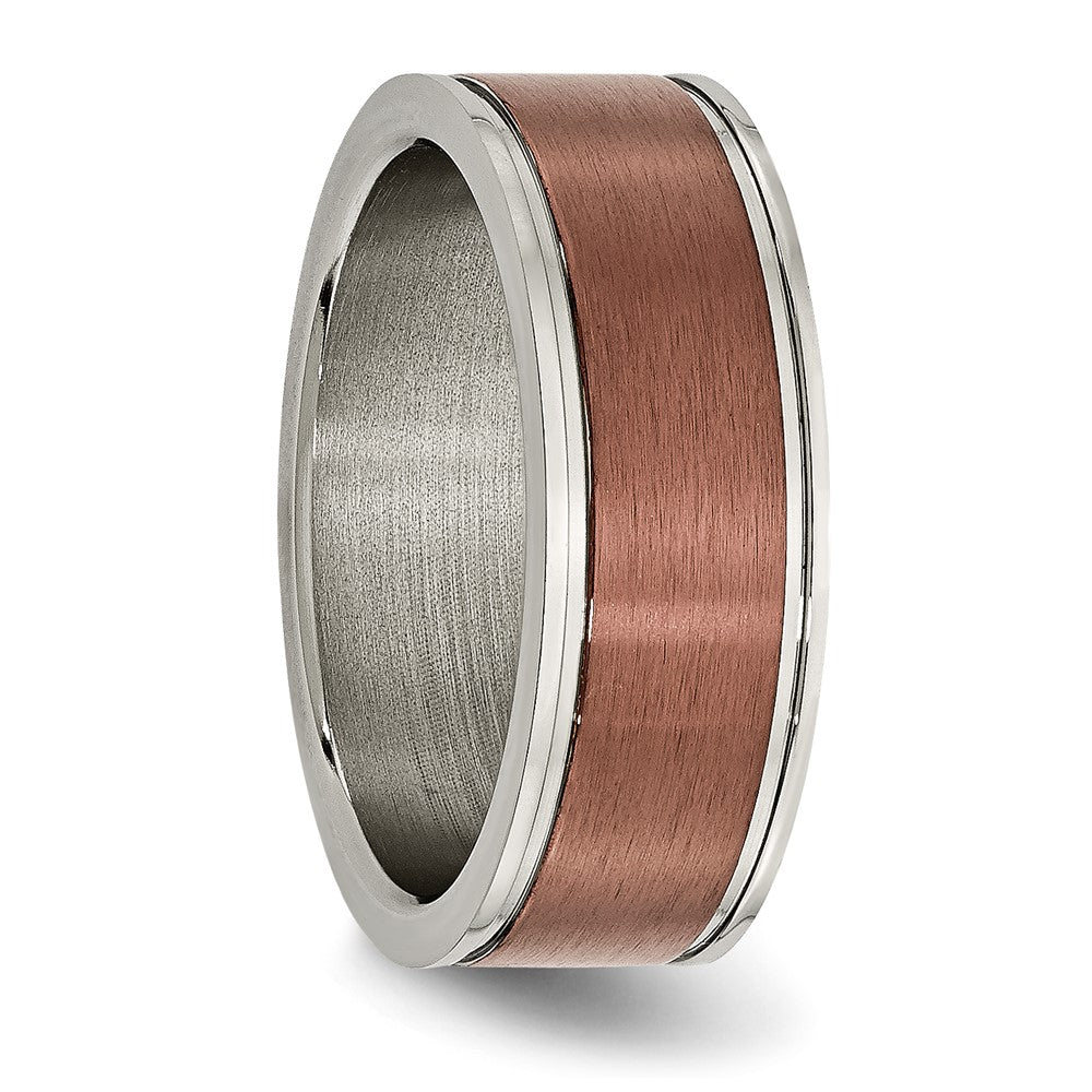 Chisel Titanium Brushed Center Brown IP-plated 8mm Grooved Edge Band