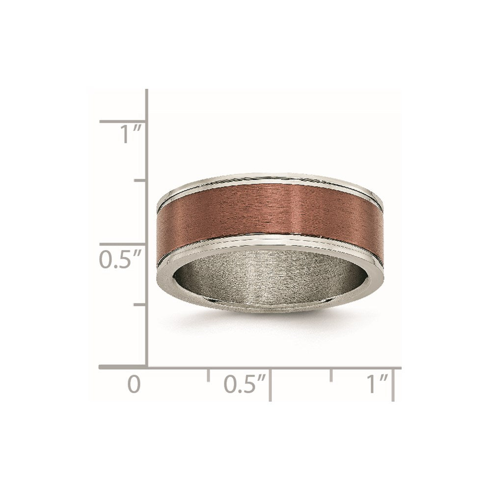 Chisel Titanium Brushed Center Brown IP-plated 8mm Grooved Edge Band