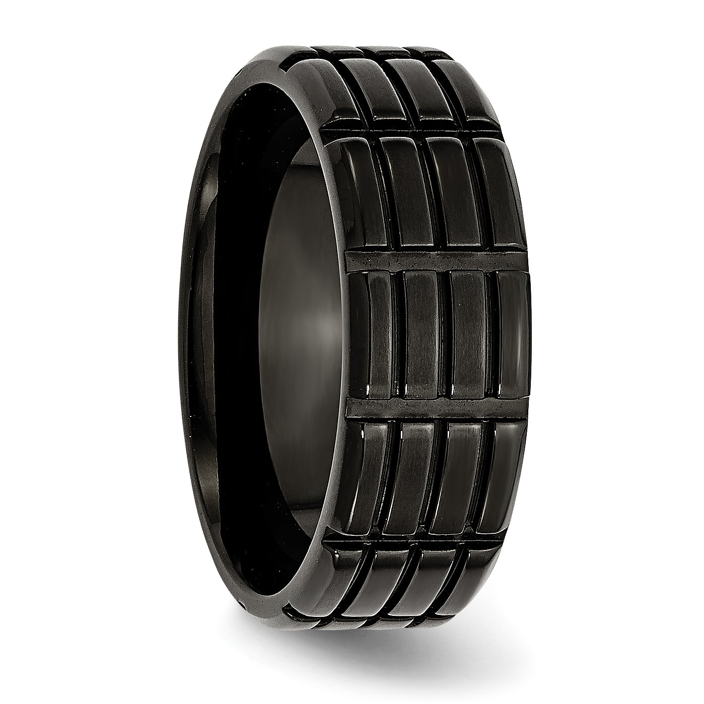 Titanium Grooved Black IP-plated 8mm Brushed Band TB315