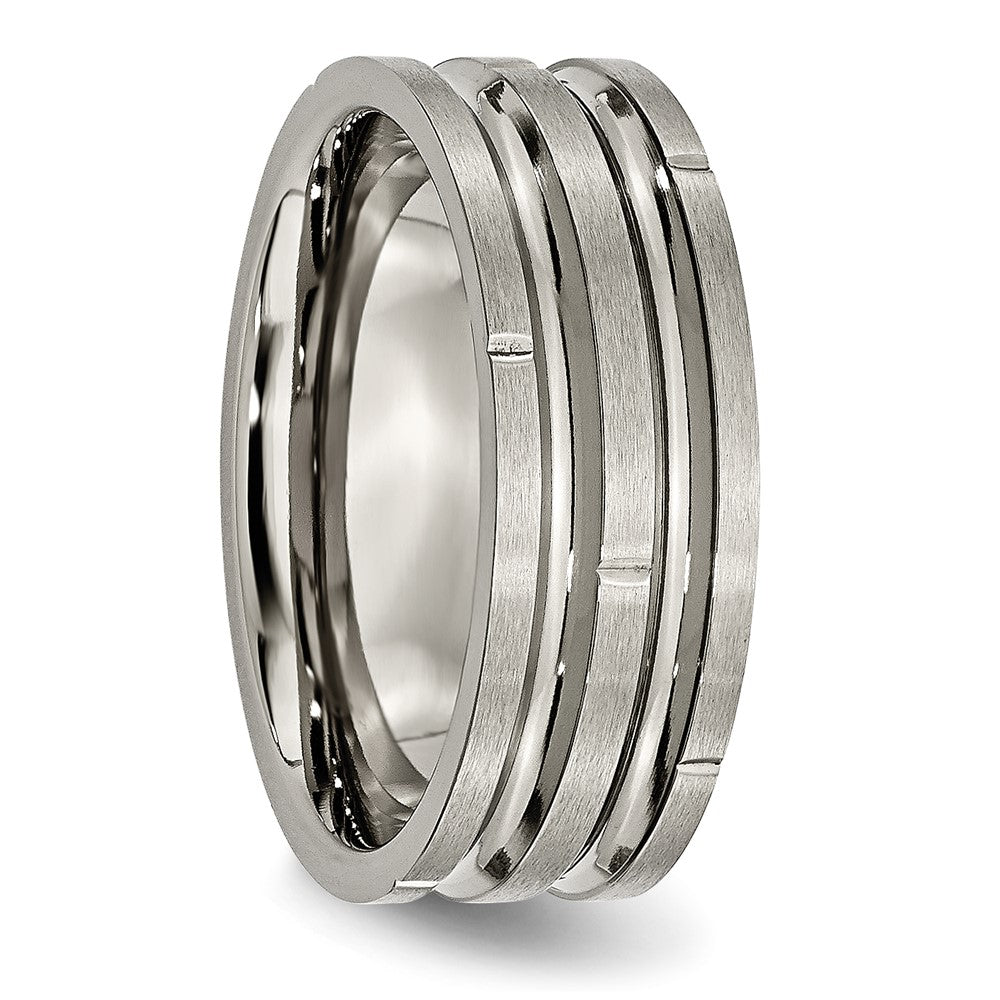 Chisel Titanium Polished and Satin 8mm Grooved and Notched Band