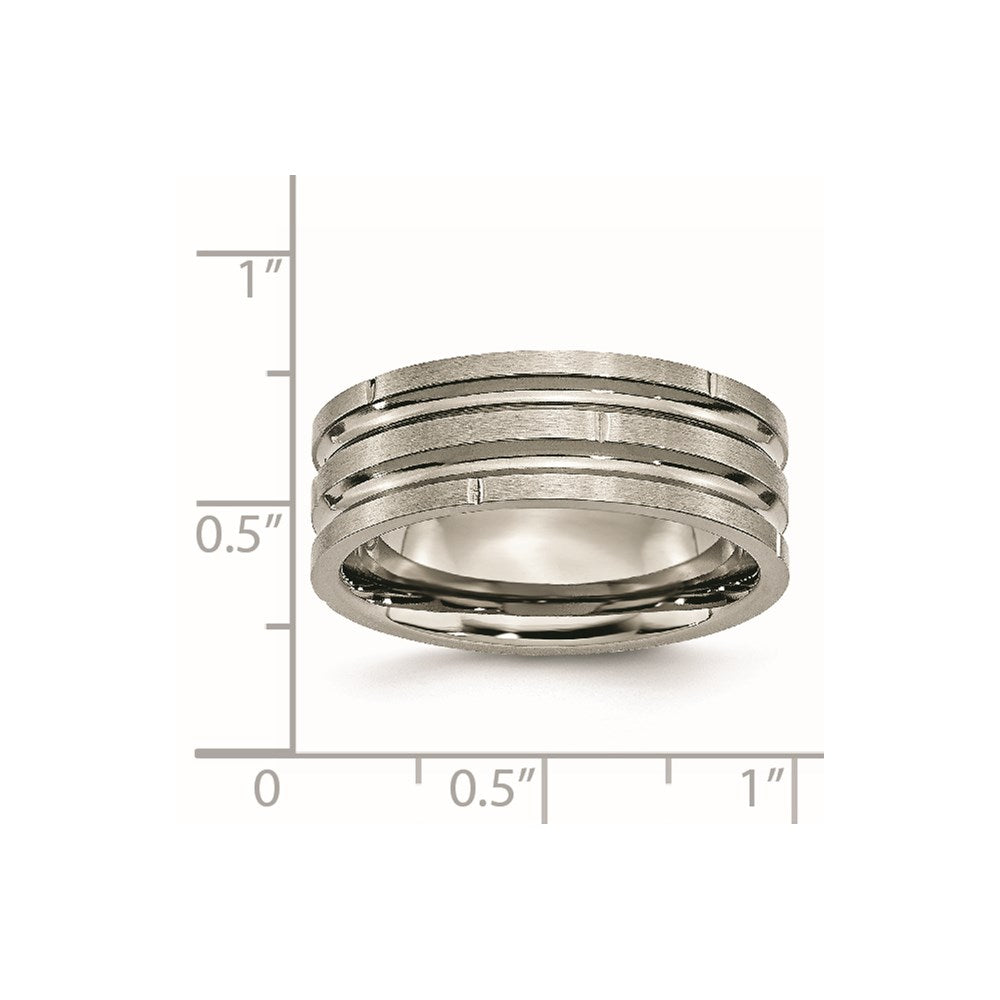 Chisel Titanium Polished and Satin 8mm Grooved and Notched Band