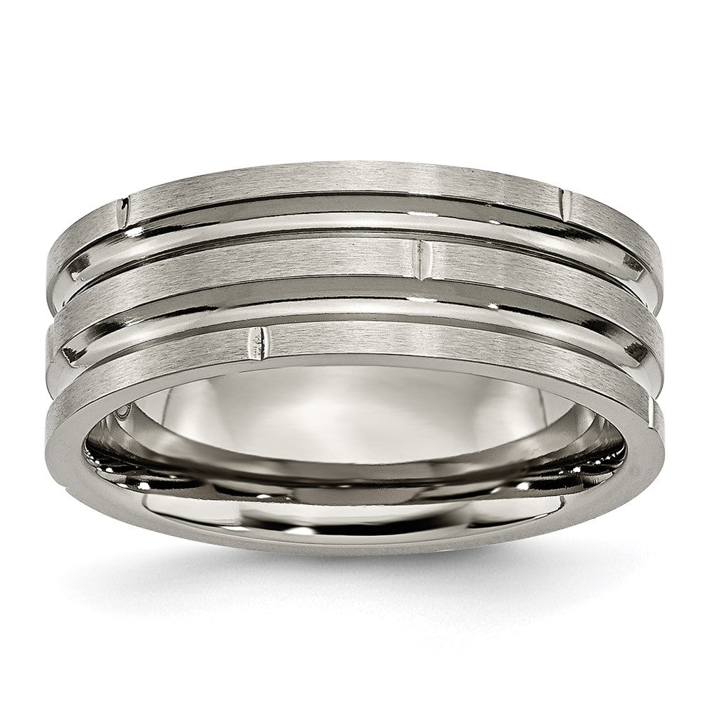 Chisel Titanium Polished and Satin 8mm Grooved and Notched Band