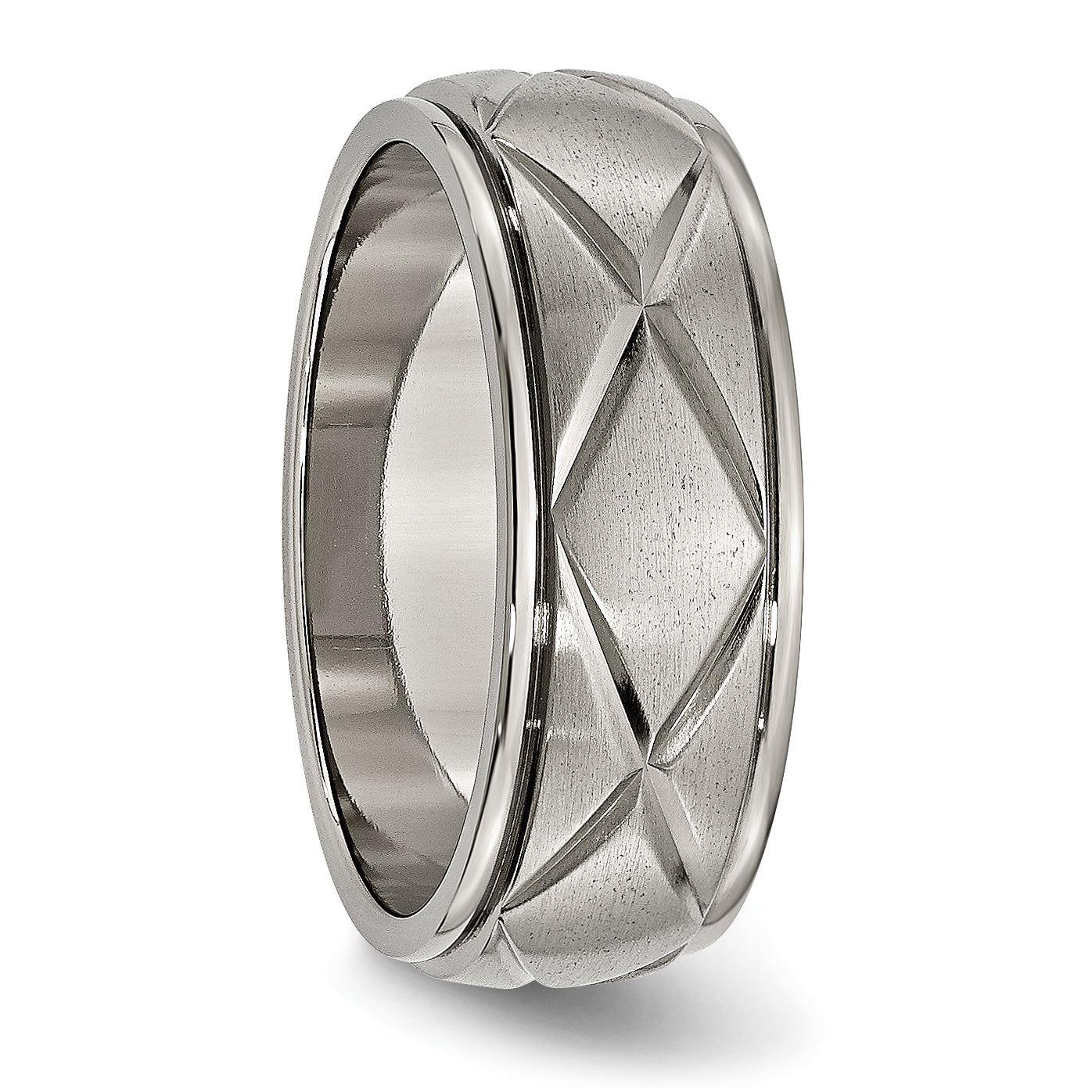 Titanium Polished X-Design 8mm Satin Center Ridged Edge Band TB332