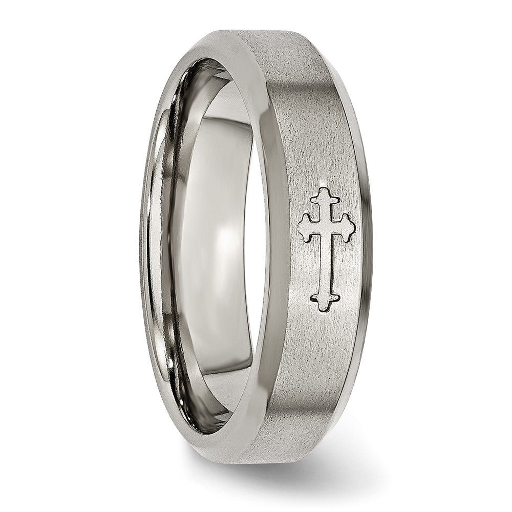 Chisel Titanium Brushed Center Cross Design 6mm Beveled Edge Band