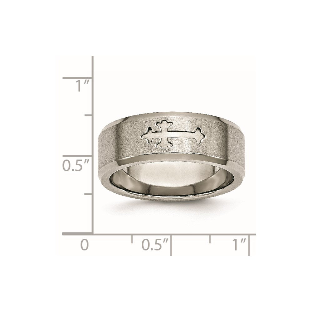 Chisel Titanium Brushed Center Cross Design 8mm Beveled Edge Band