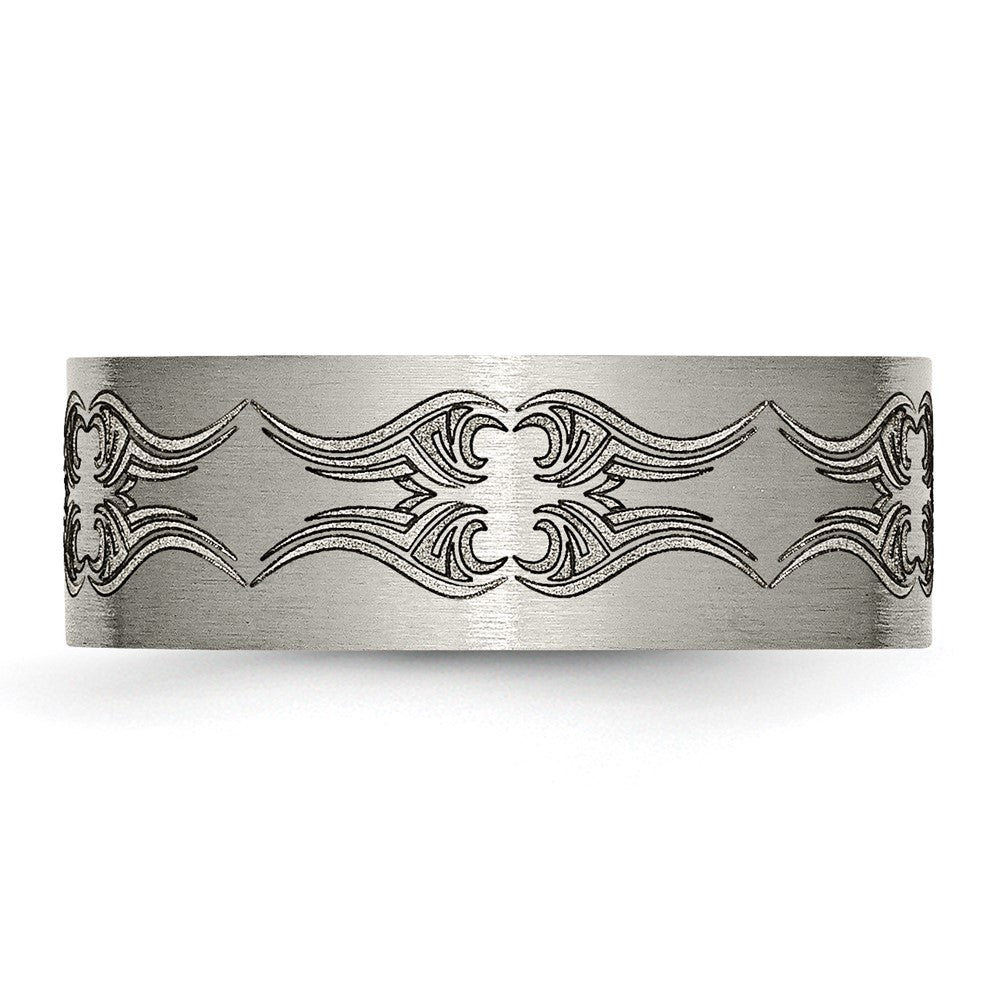 Titanium Brushed Laser Design 8mm Flat Band