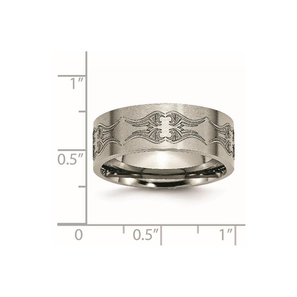 Titanium Brushed Laser Design 8mm Flat Band