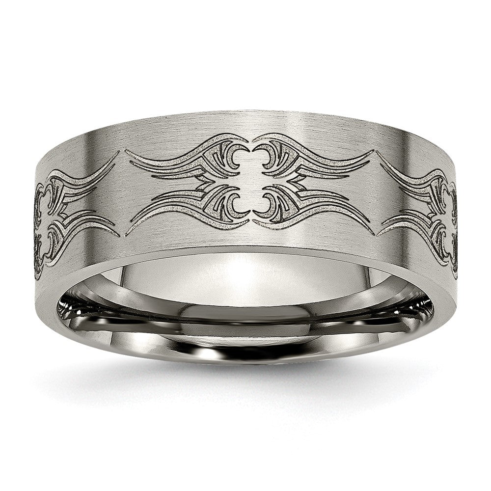 Titanium Brushed Laser Design 8mm Flat Band