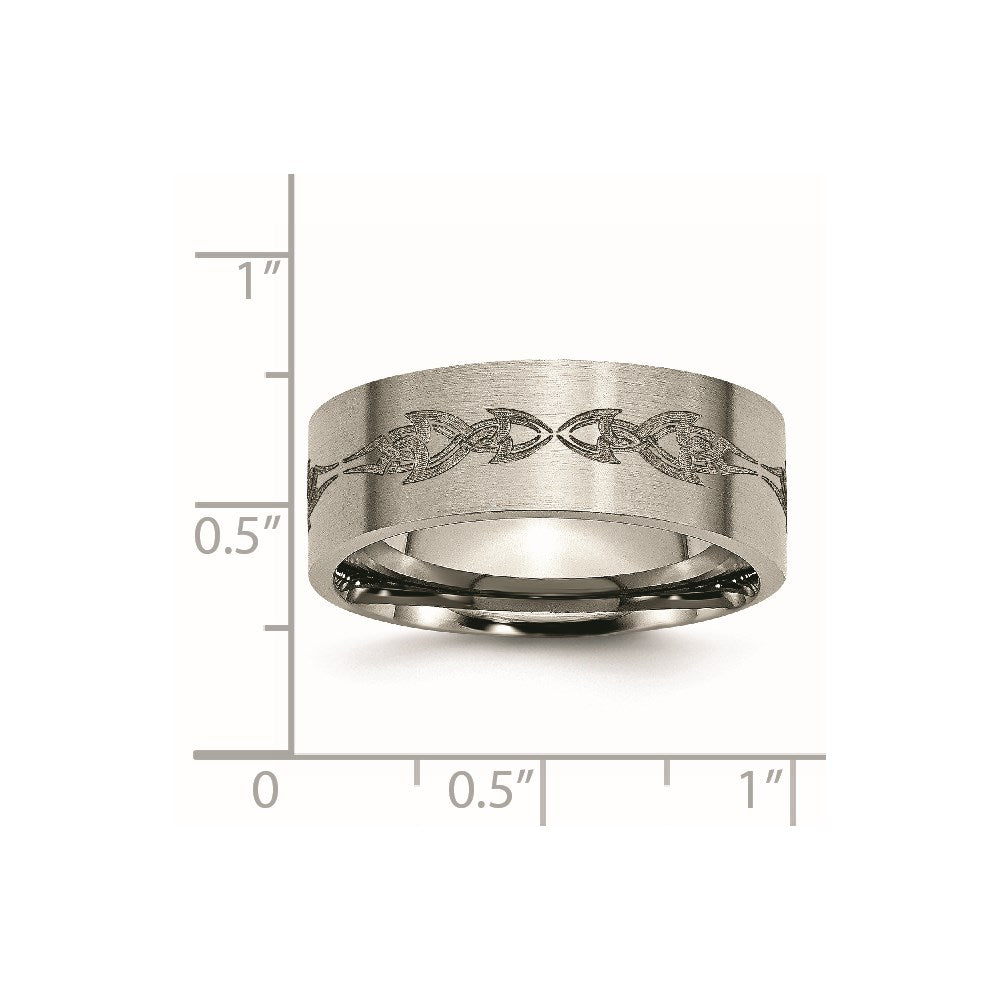 Titanium Brushed Laser Design 8mm Flat Band