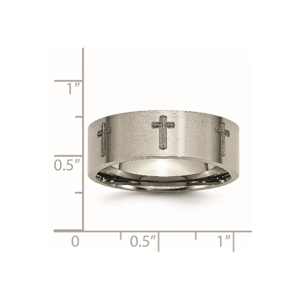 Chisel Titanium Brushed Cross Laser Design 8mm Flat Band