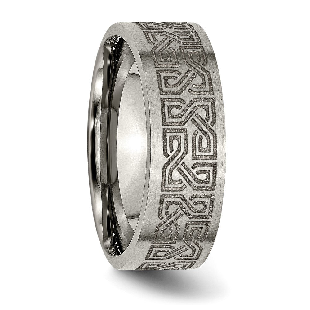 Titanium Brushed Greek Key Laser Design 8mm Flat Band