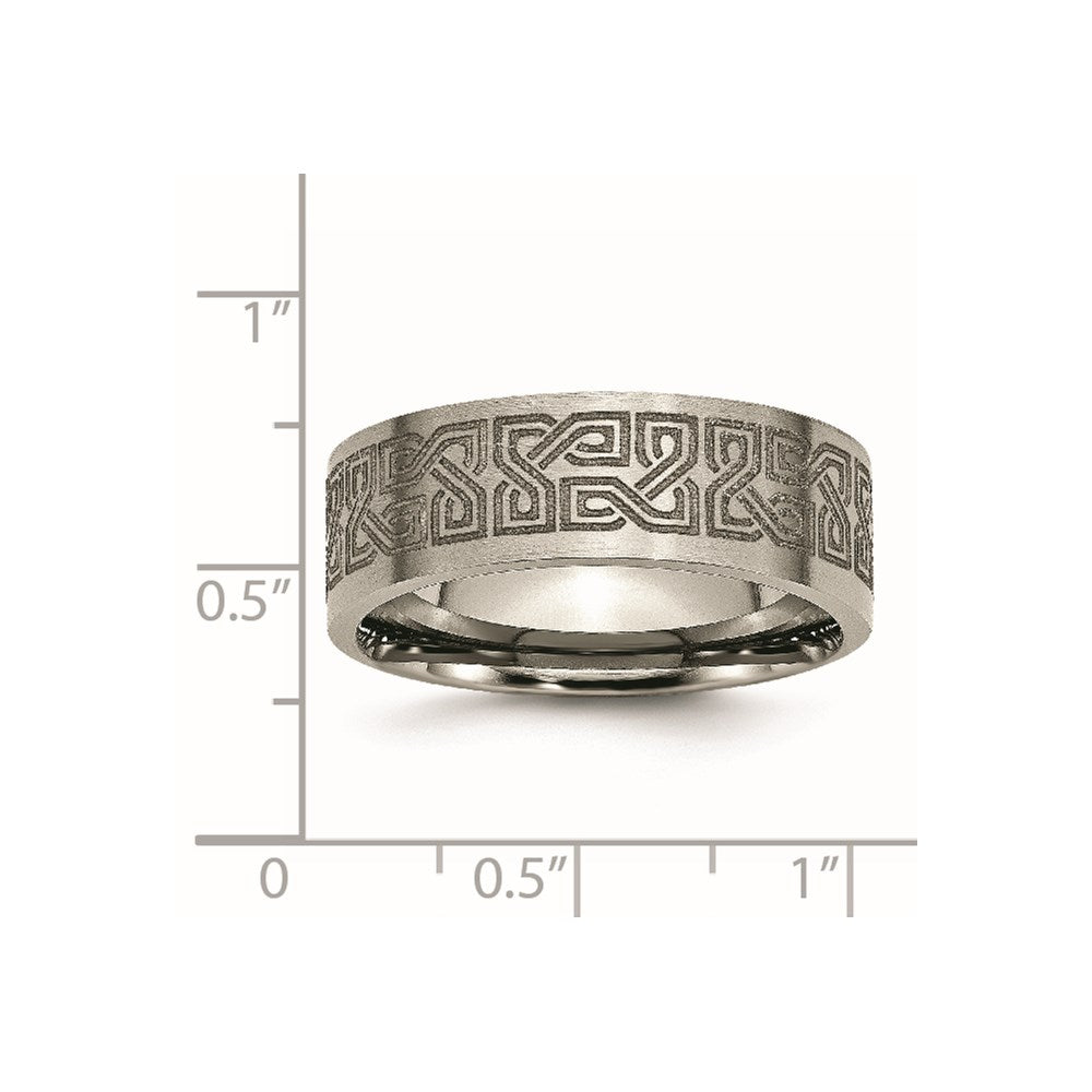 Titanium Brushed Greek Key Laser Design 8mm Flat Band