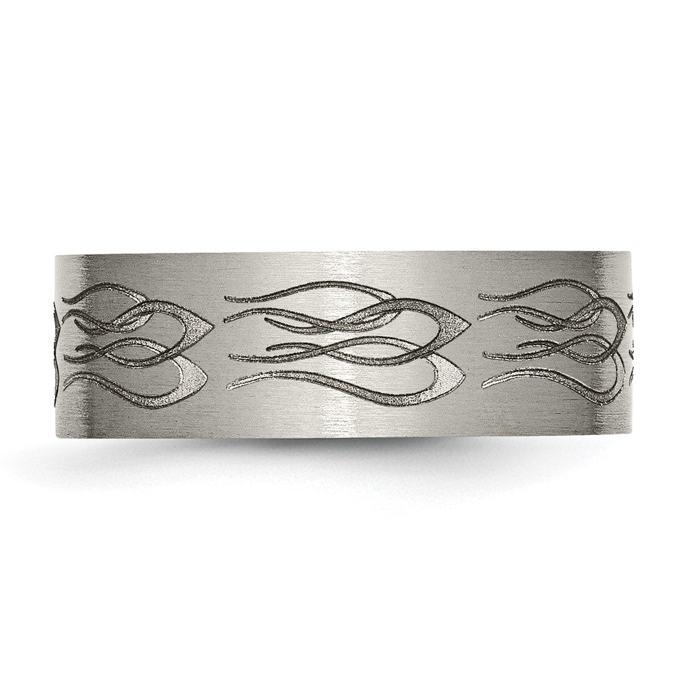 Titanium Brushed Laser Design 8mm Flat Band