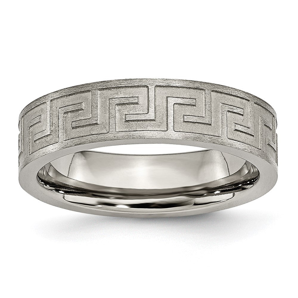 Titanium Greek Key 6mm Satin & Polished Band