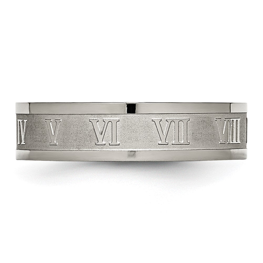 Titanium Roman Numerals 6mm Satin & Polished Flat Band