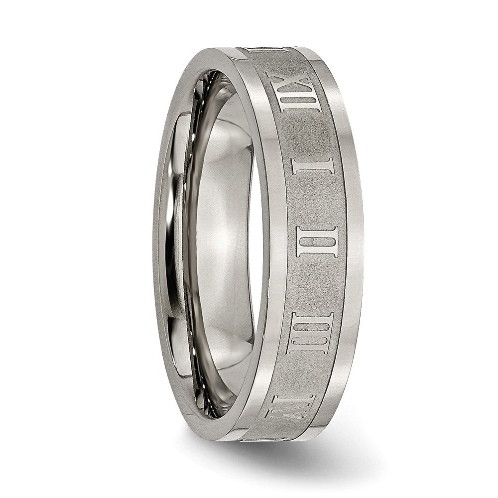 Titanium Roman Numerals 6mm Satin & Polished Flat Band