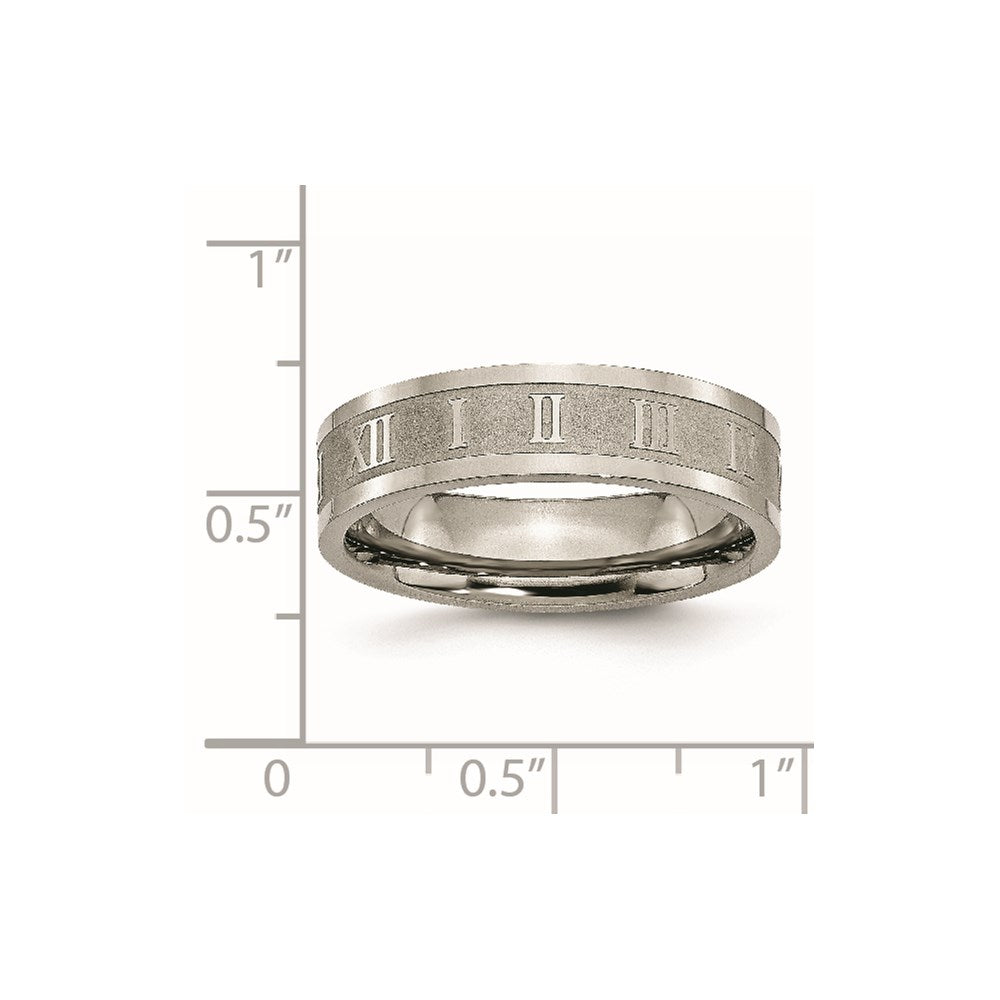 Titanium Roman Numerals 6mm Satin & Polished Flat Band