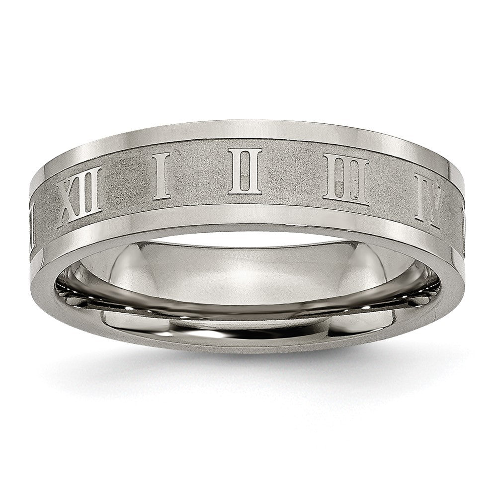 Titanium Roman Numerals 6mm Satin & Polished Flat Band