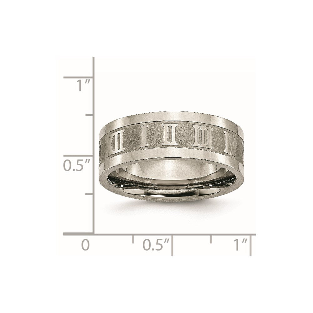 Chisel Titanium Satin Center 8mm Roman Numerals Flat Band