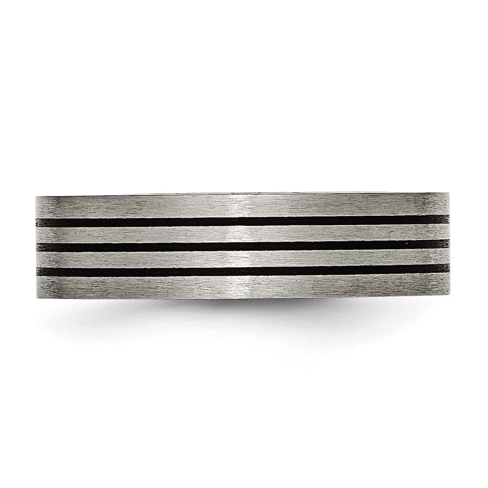 Titanium Satin and Polished Black Enamel Striped 6mm Flat Band