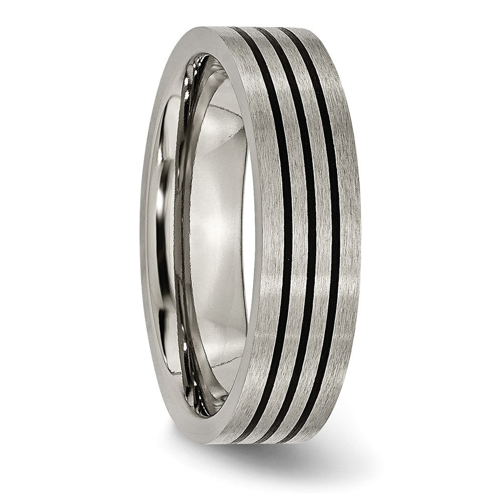 Titanium Satin and Polished Black Enamel Striped 6mm Flat Band