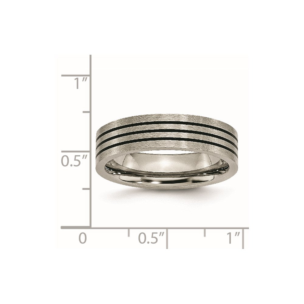 Titanium Satin and Polished Black Enamel Striped 6mm Flat Band