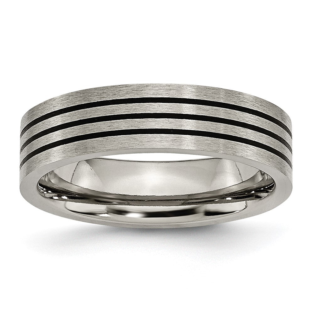 Titanium Satin and Polished Black Enamel Striped 6mm Flat Band