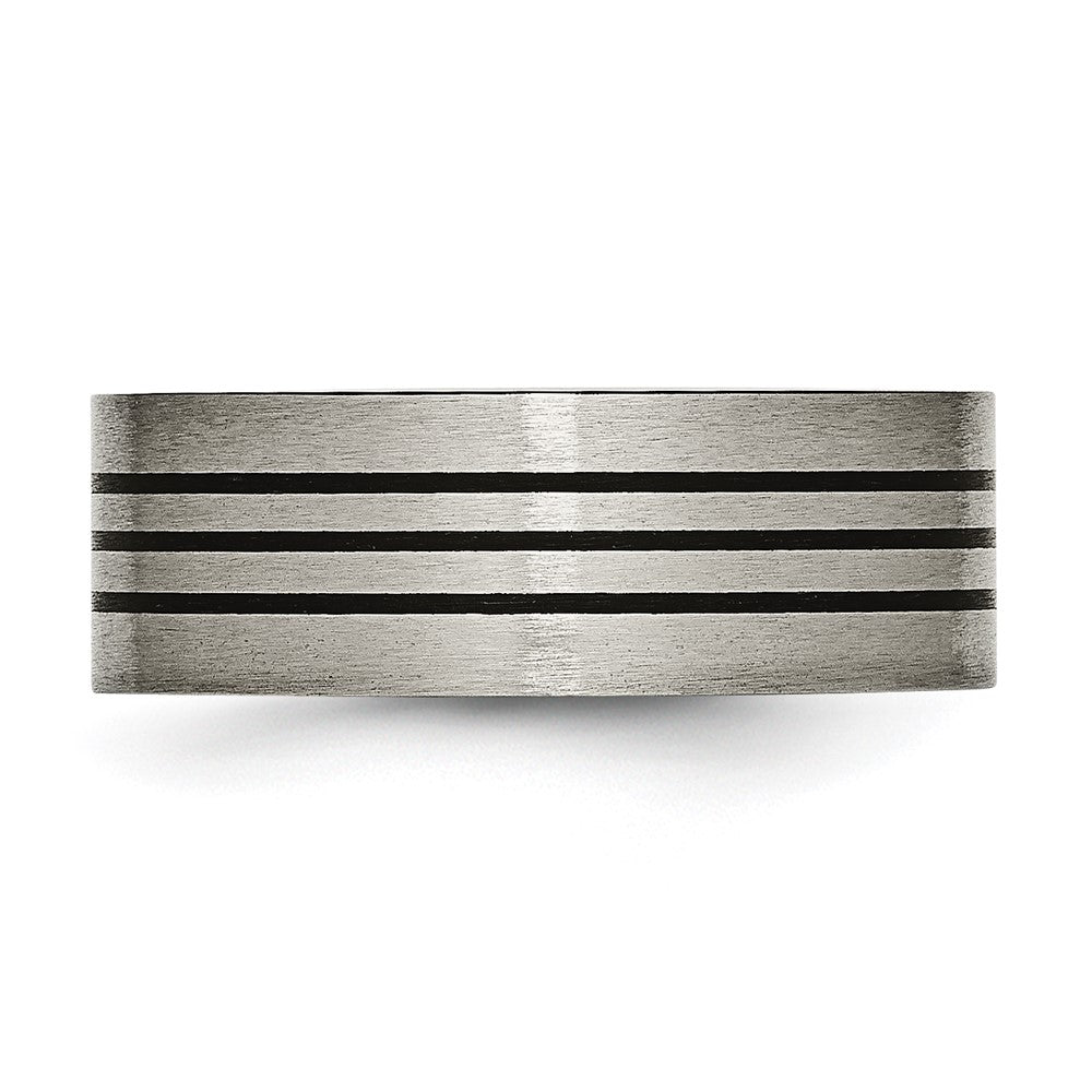 Chisel Titanium Satin and Polished Black Enamel Striped 8mm Flat Band