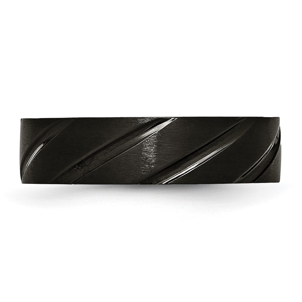 Chisel Titanium Brushed and Polished Black IP-plated Swirl Design 6mm Band