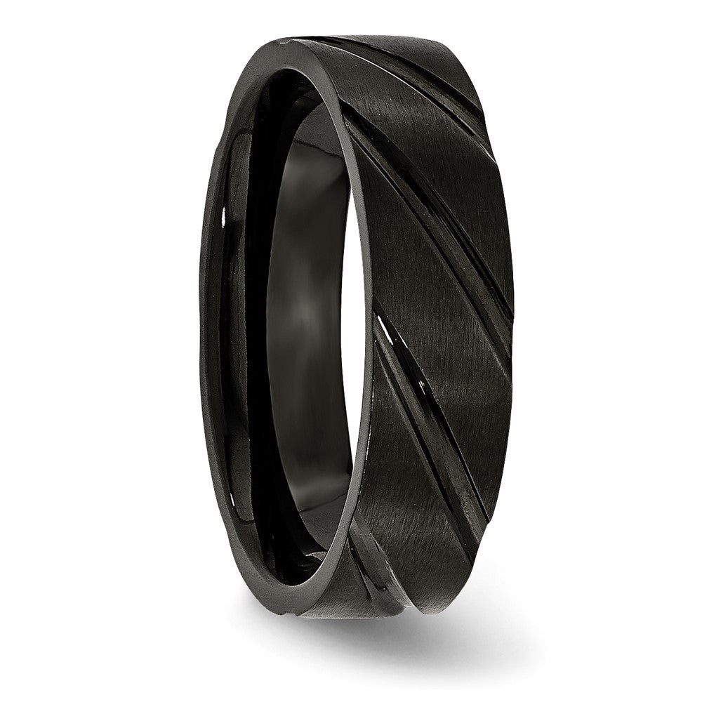 Chisel Titanium Brushed and Polished Black IP-plated Swirl Design 6mm Band