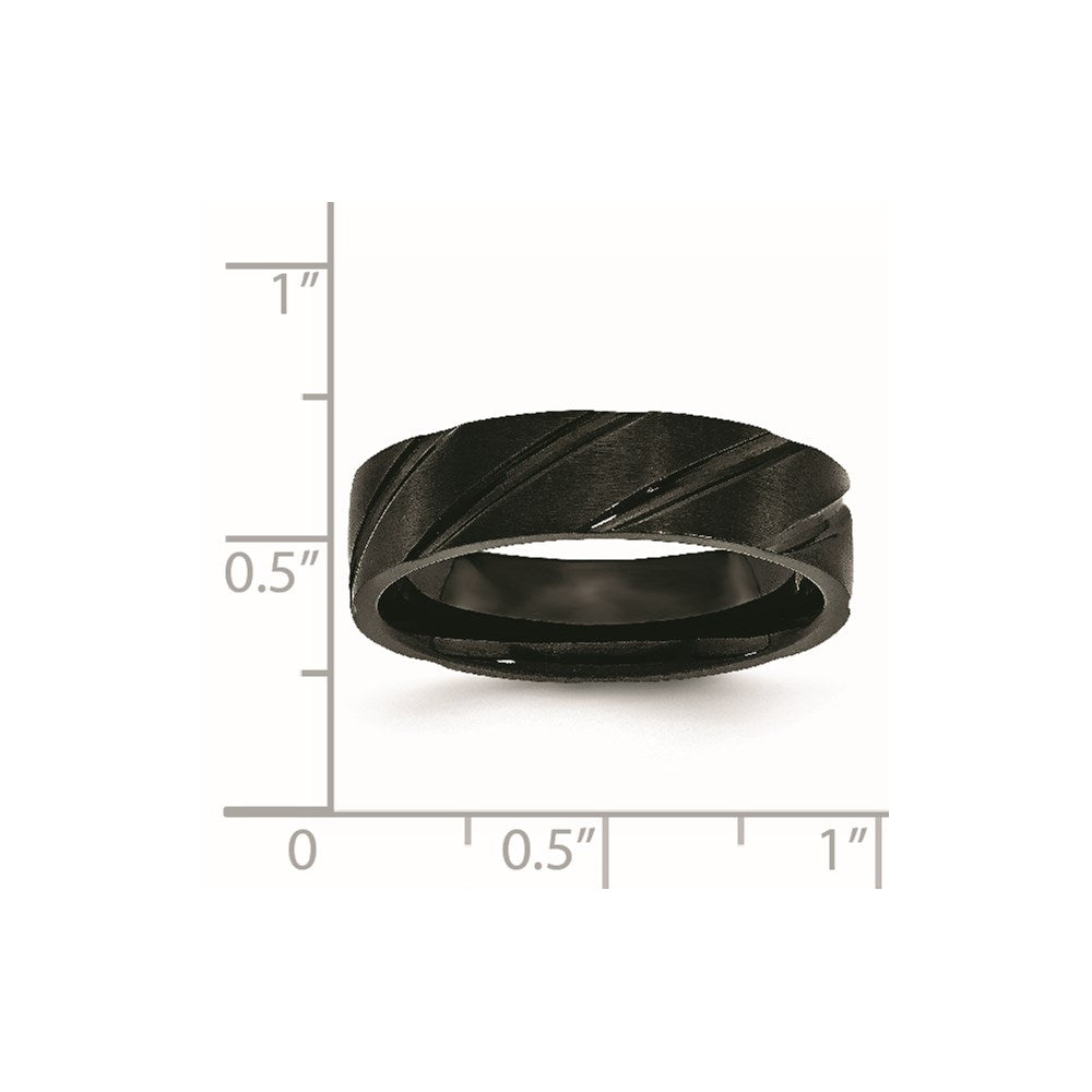 Chisel Titanium Brushed and Polished Black IP-plated Swirl Design 6mm Band