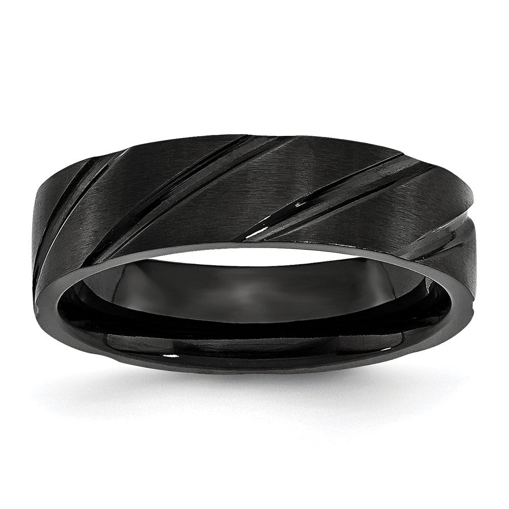 Chisel Titanium Brushed and Polished Black IP-plated Swirl Design 6mm Band