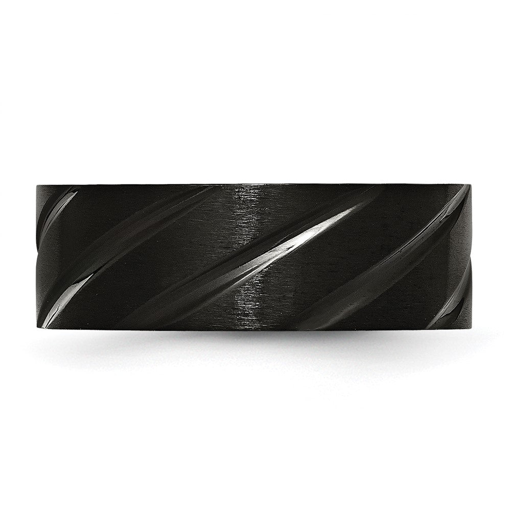 Chisel Titanium Brushed and Polished Black IP-plated Swirl Design 8mm Band