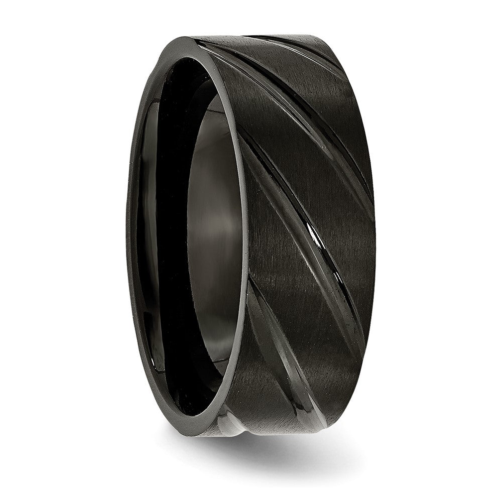 Chisel Titanium Brushed and Polished Black IP-plated Swirl Design 8mm Band