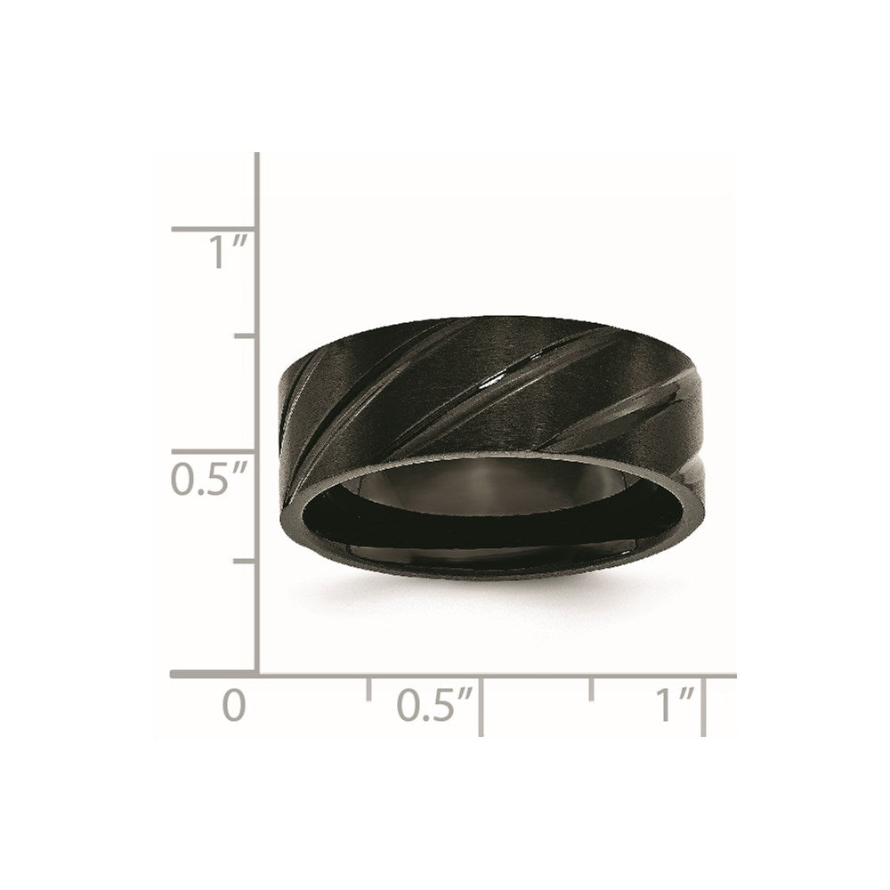 Chisel Titanium Brushed and Polished Black IP-plated Swirl Design 8mm Band