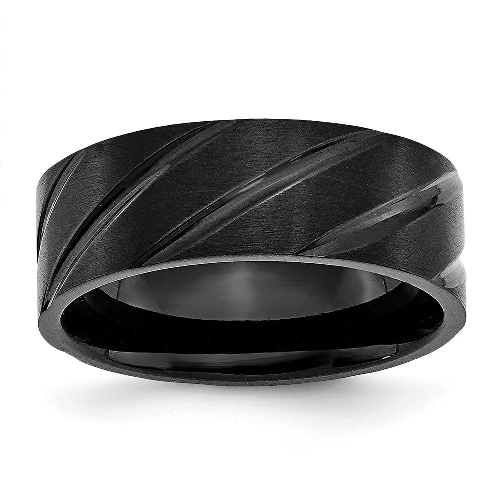 Chisel Titanium Brushed and Polished Black IP-plated Swirl Design 8mm Band