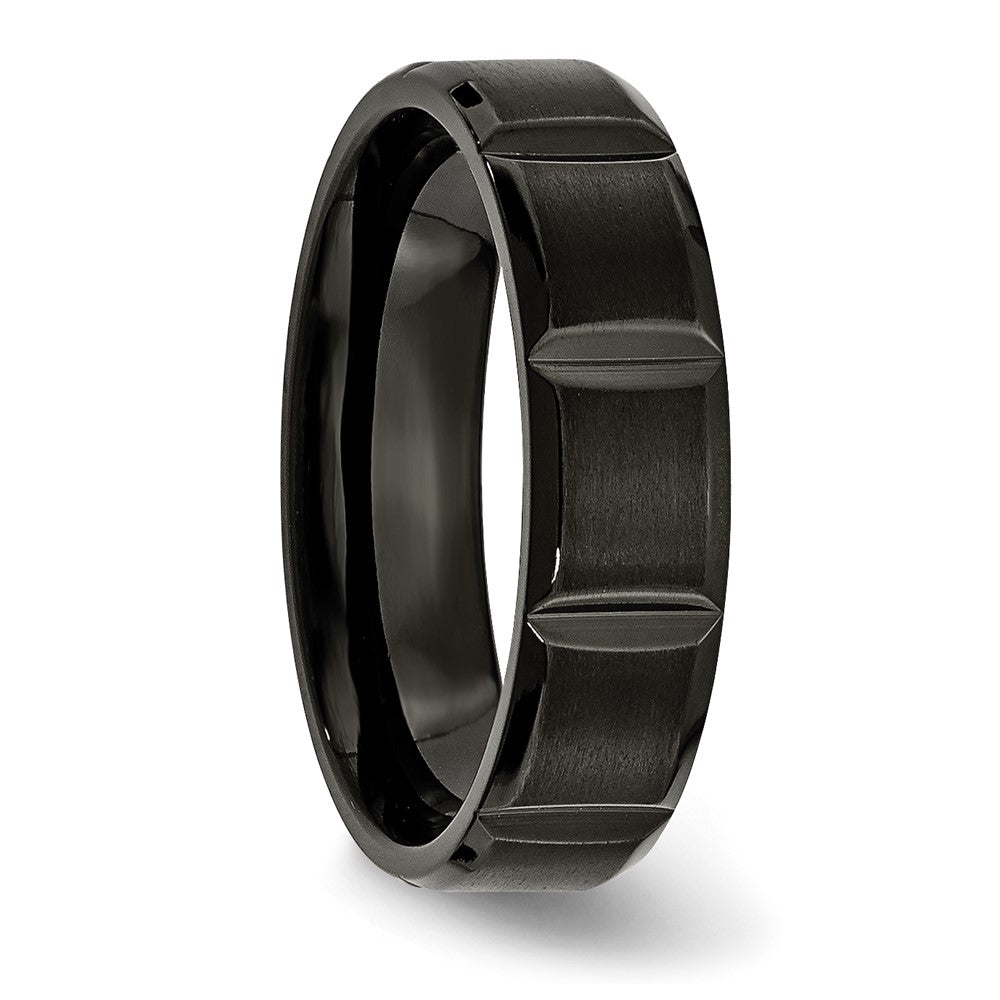 Titanium Grooved Black IP-plated 6mm Brushed and Polished Band