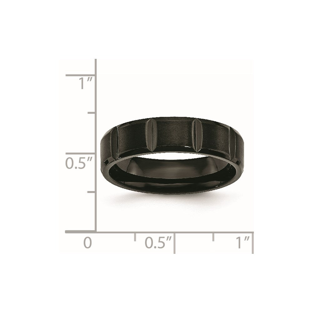 Titanium Grooved Black IP-plated 6mm Brushed and Polished Band