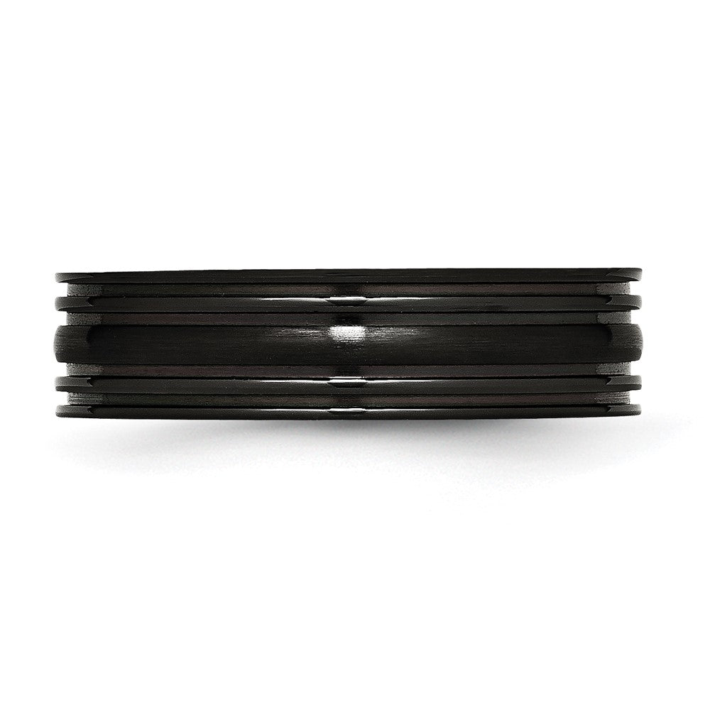 Titanium Grooved Black IP-plated 6mm Brushed and Polished Band