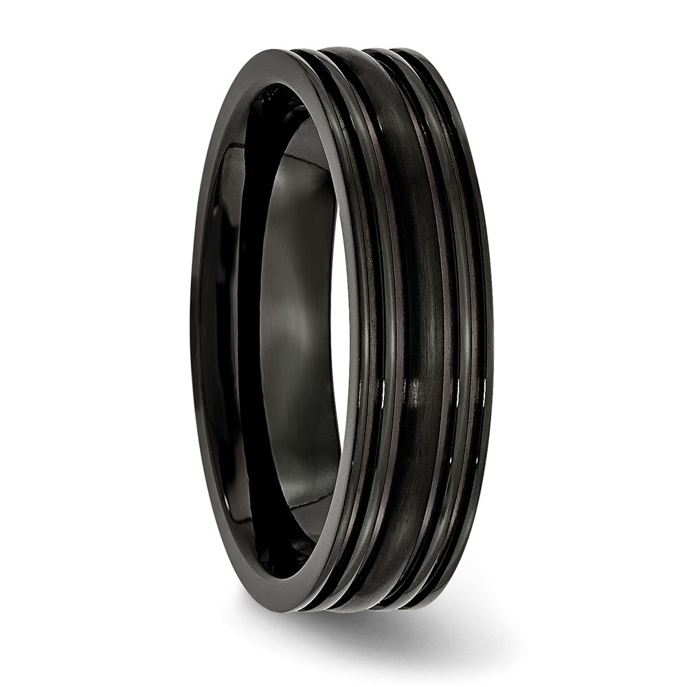 Titanium Grooved Black IP-plated 6mm Brushed and Polished Band