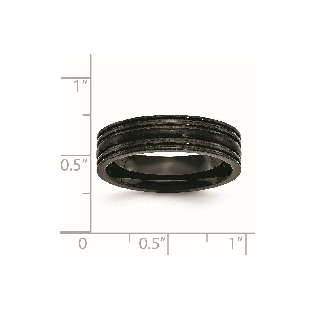 Titanium Grooved Black IP-plated 6mm Brushed and Polished Band