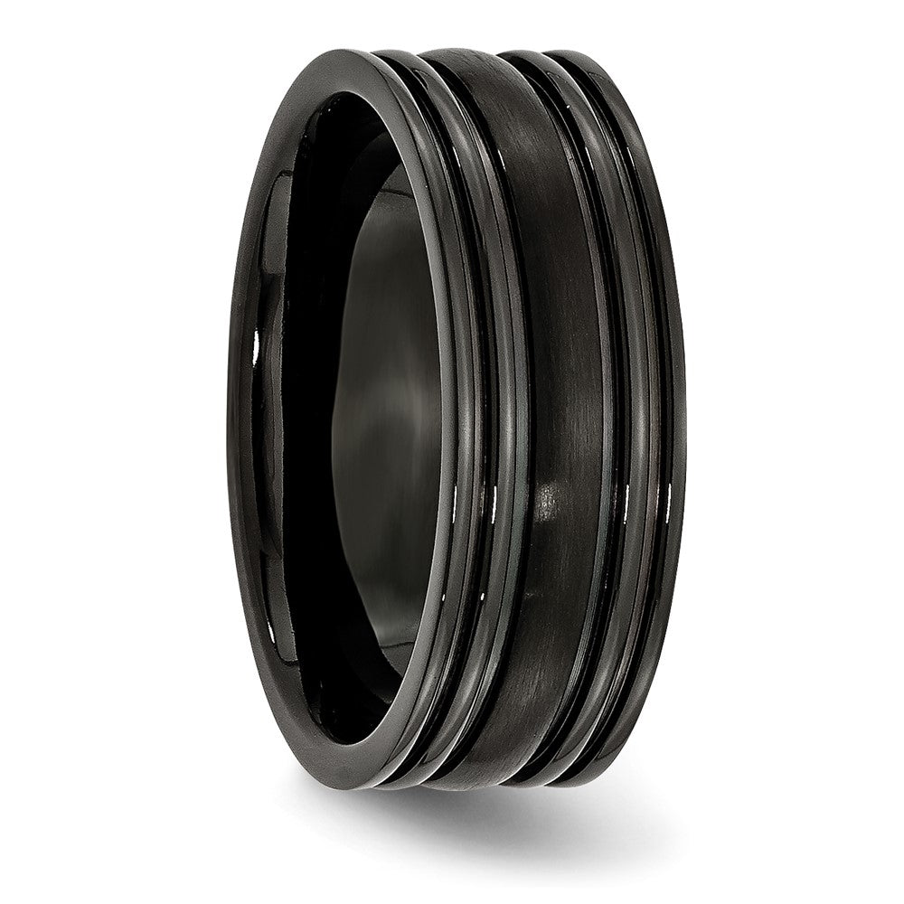 Titanium Grooved Black IP-plated 8mm Brushed and Polished Band