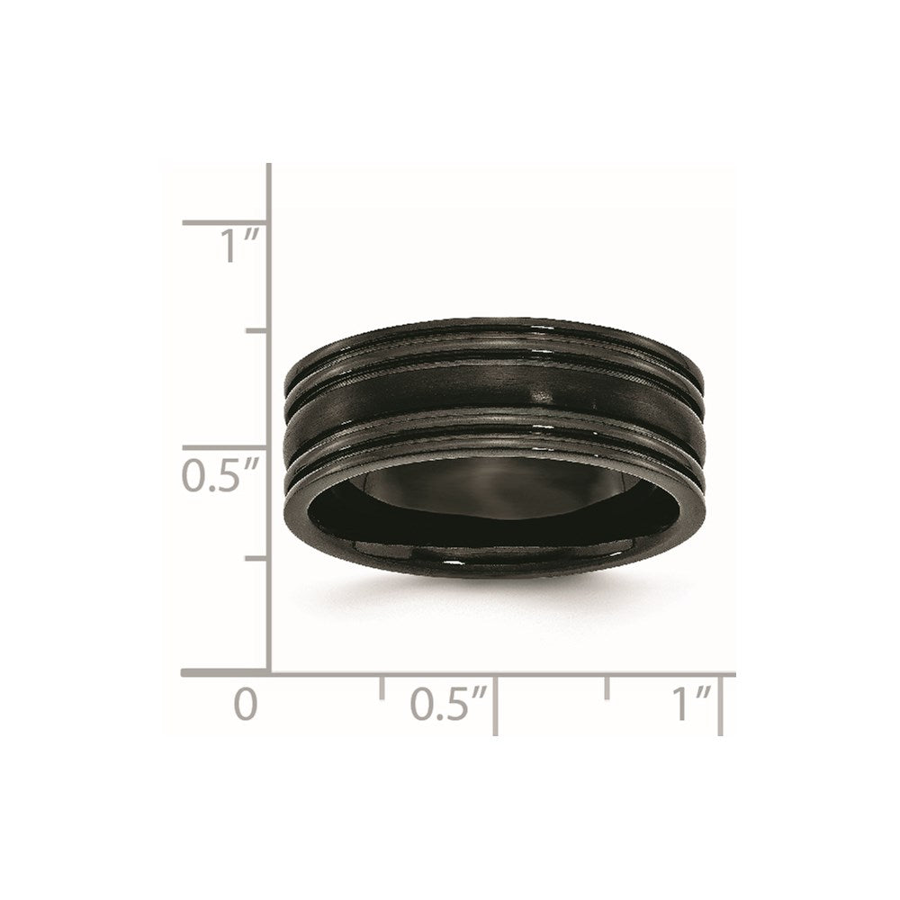 Titanium Grooved Black IP-plated 8mm Brushed and Polished Band