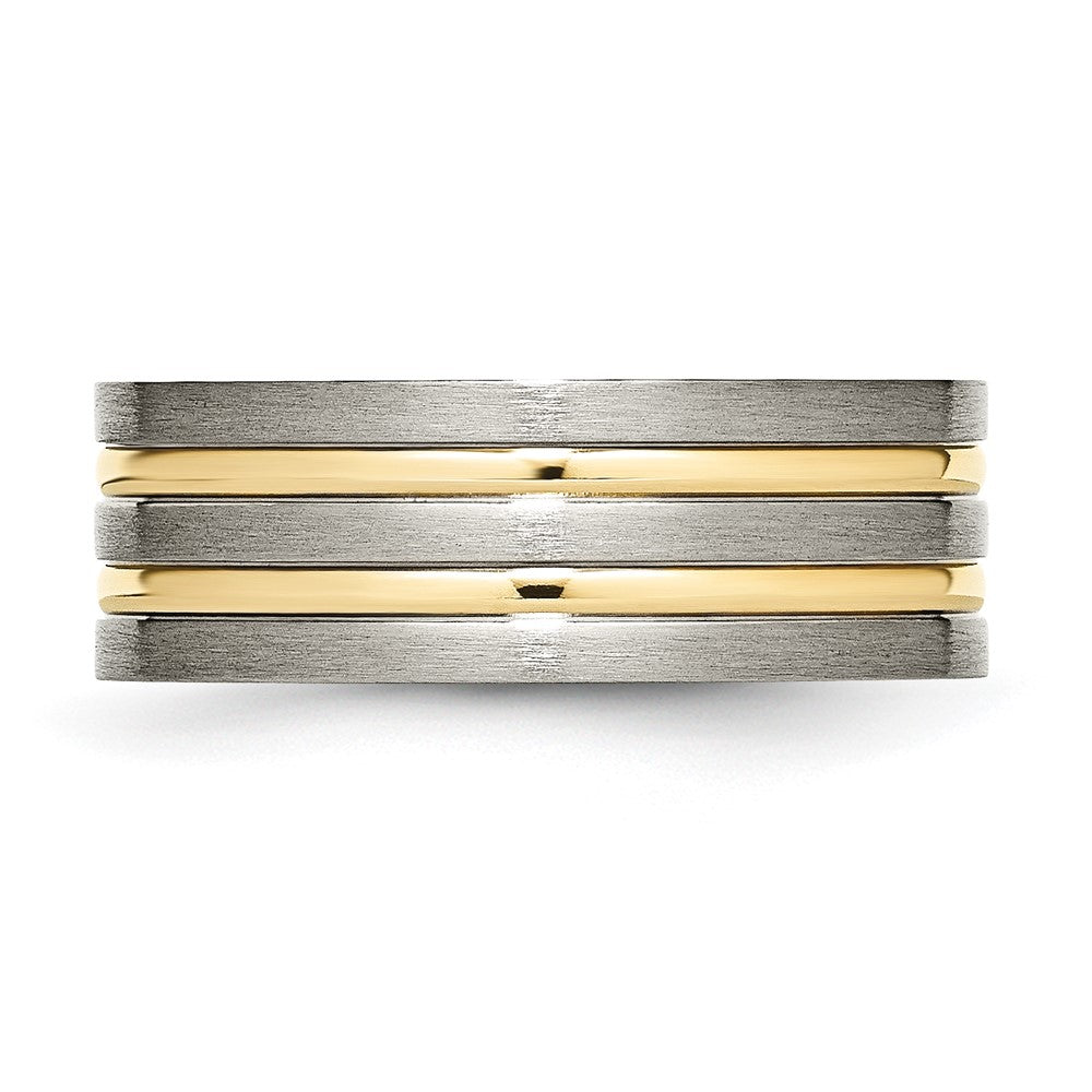 Chisel Titanium Brushed Yellow IP-plated 8mm Grooved Band