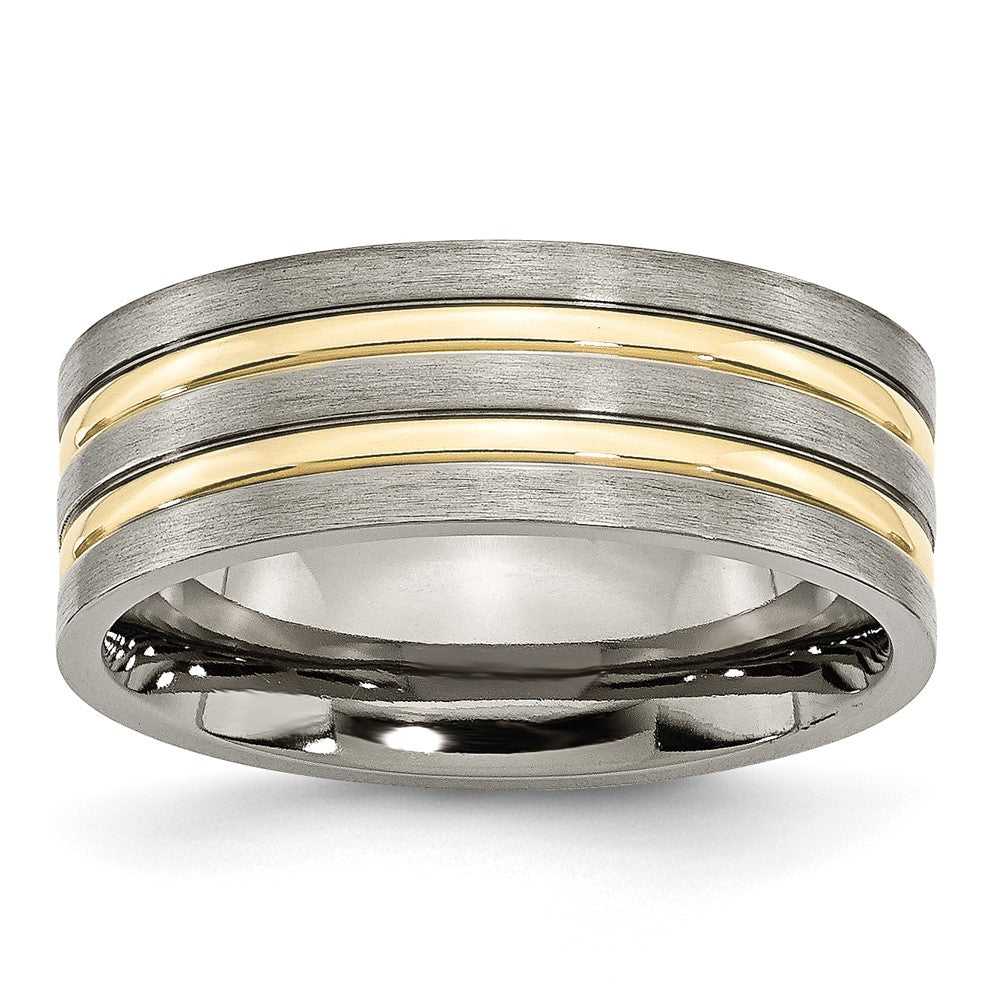 Chisel Titanium Brushed Yellow IP-plated 8mm Grooved Band