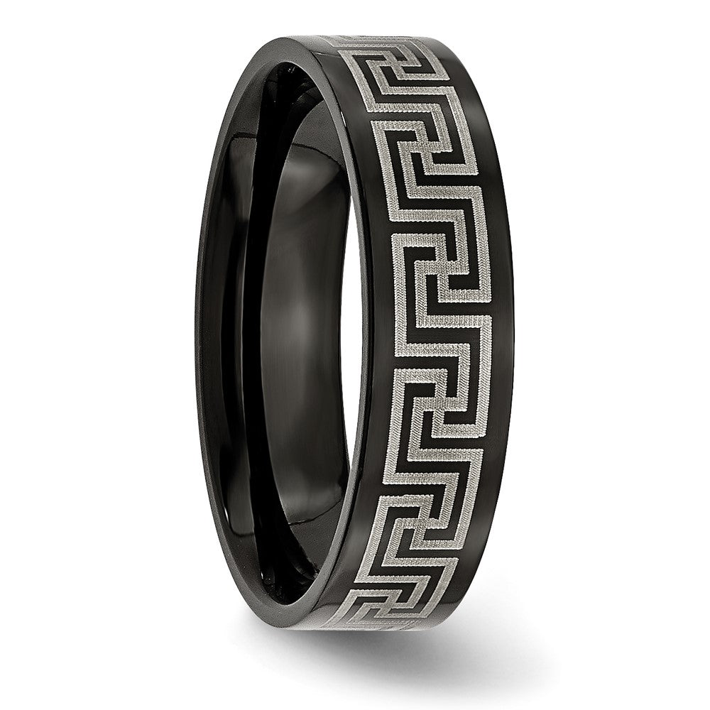 Titanium Brushed/Polished Black IP Laser Etched Greek Key 6mm Band